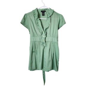 SAM & MAX x VINTAGE y2k green babydoll ruffle tie waist top size M